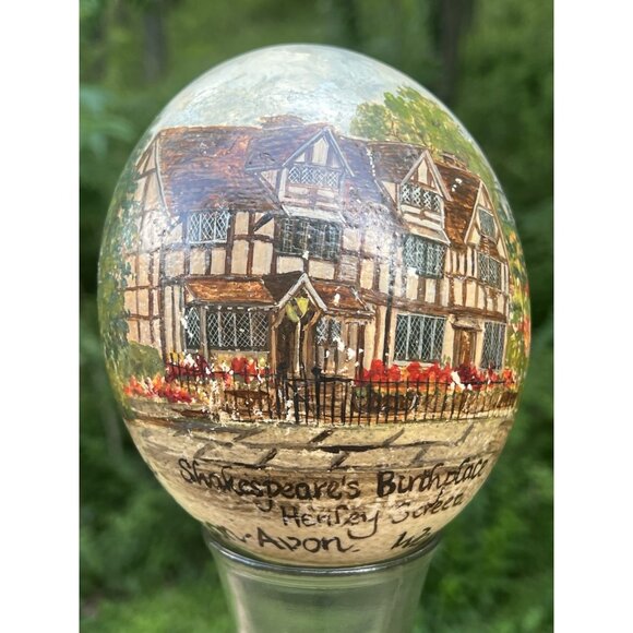 Hand Painted Ostrich Egg Shakespeare's Home Anne Hathaway Cottage Straford Avon - Picture 12 of 12